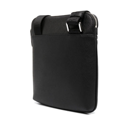 Emporio Armani ASV regenerated Saffiano leather flat shoulder bag with eagle plate