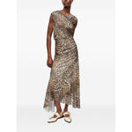 Ganni Leopard Marl Mesh Long Ruched Crossover Dress