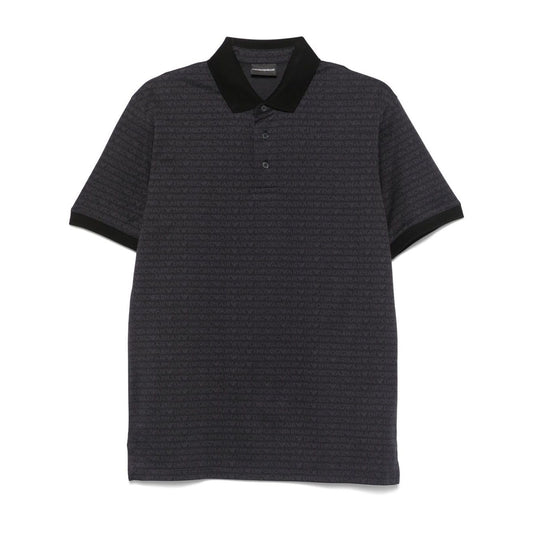 Emporio Armani jersey polo shirt with all-over jacquard lettering Topwear