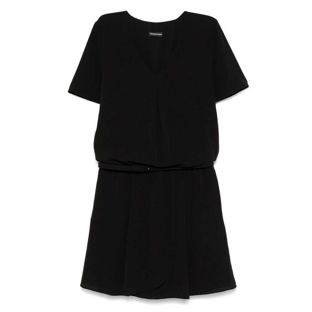 Emporio Armani Short dress with gathered waist and belt in flowing crepe Dresses