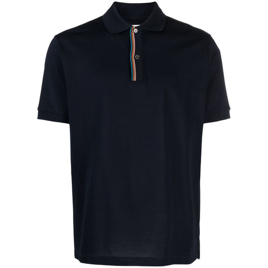 PS By Paul Smith T-shirts and Polos Blue cotton polo with rainbow stripe, navy blue, button placket, short sleeves.