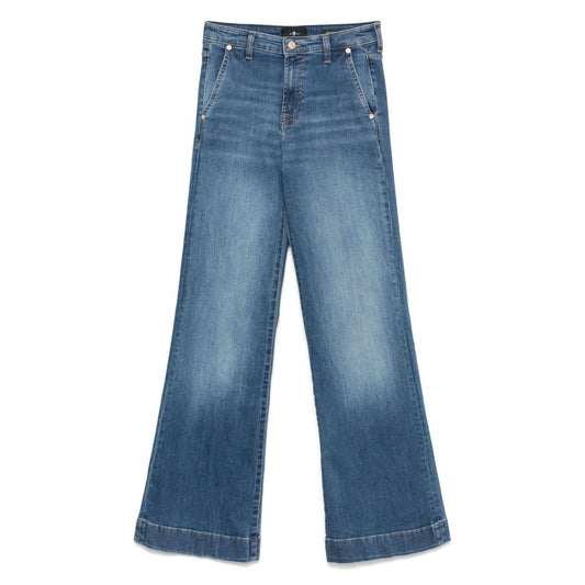 Alt Tag: Seven Jeans Blue wide-leg denim with concealed fly, button fastening, and multiple pockets for stylish casual wear.