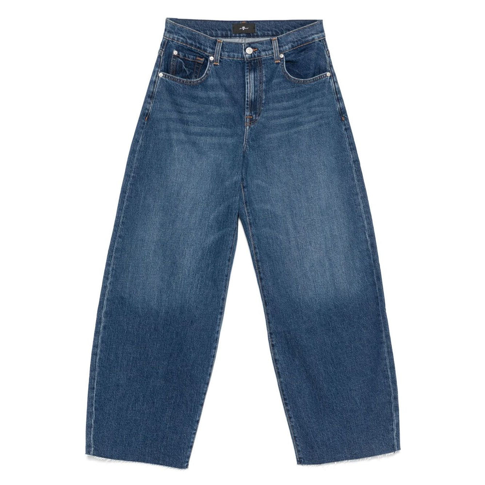 Seven Jeans Blue baggy denim jeans with whiskering effect, five pockets, and belt loops.