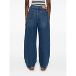 Back view of Seven Jeans Blue baggy denim with classic five pockets and whiskering effect on thighs.