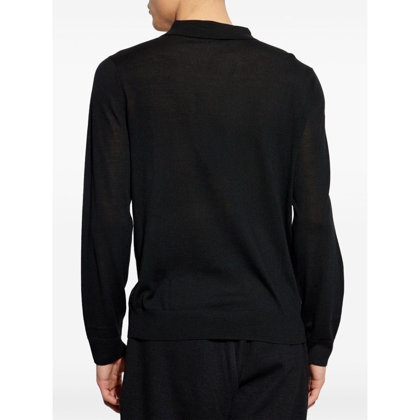 Back view of Paul Smith T-shirts and Polos Black, featuring long sleeves and ribbed cuffs, made from wool with a short front button fastening.