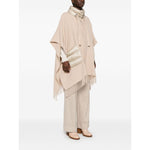 Herno Jackets Powder beige wool-cashmere blend cape with quilted panels and fringed edge, featuring an unlined open front design.