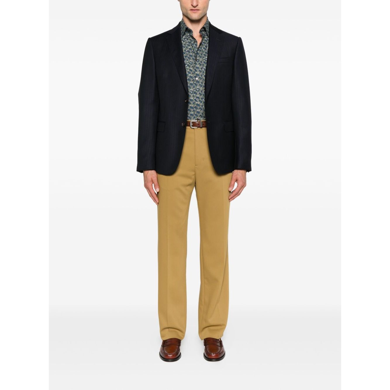 Paul Smith Shirts MultiColour teal blue floral print, long sleeves, button fastening, classic collar shirt styled with blazer and trousers.