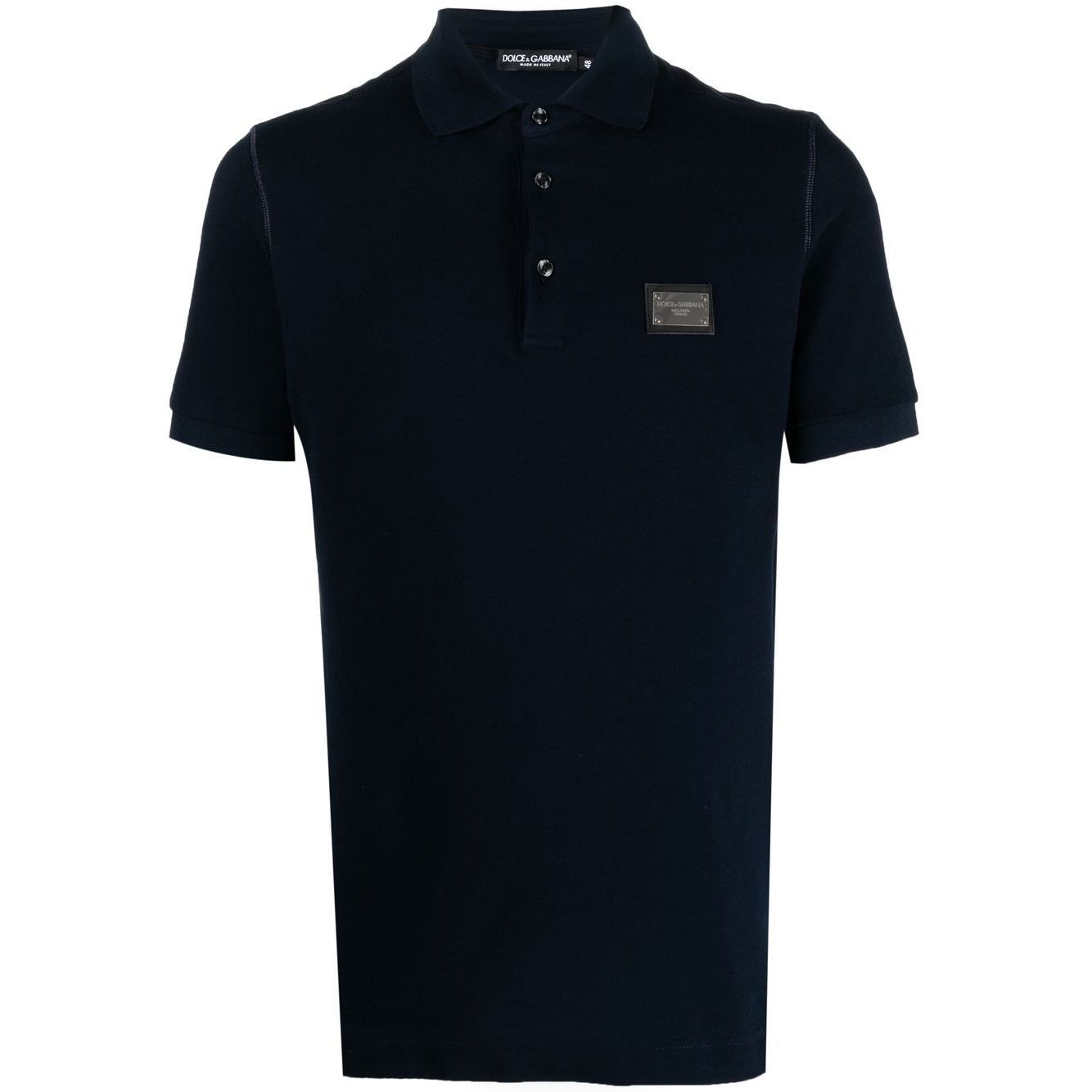Dolce & Gabbana Logo cotton polo shirt in navy blue with piqué weave and chest logo patch.