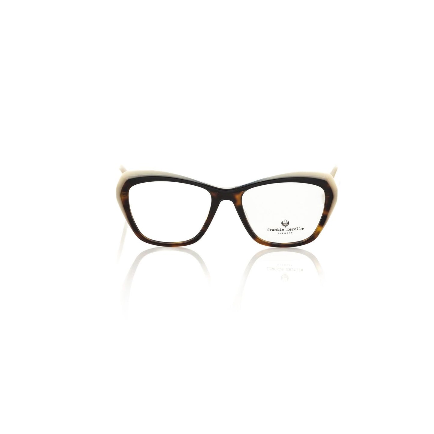 Frankie Morello Multicolor Acetate Women's Frame cat-eye eyeglasses with turtle pattern and cream temples.