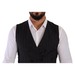 Dolce & Gabbana Gray Striped Double Breasted Waistcoat Vest