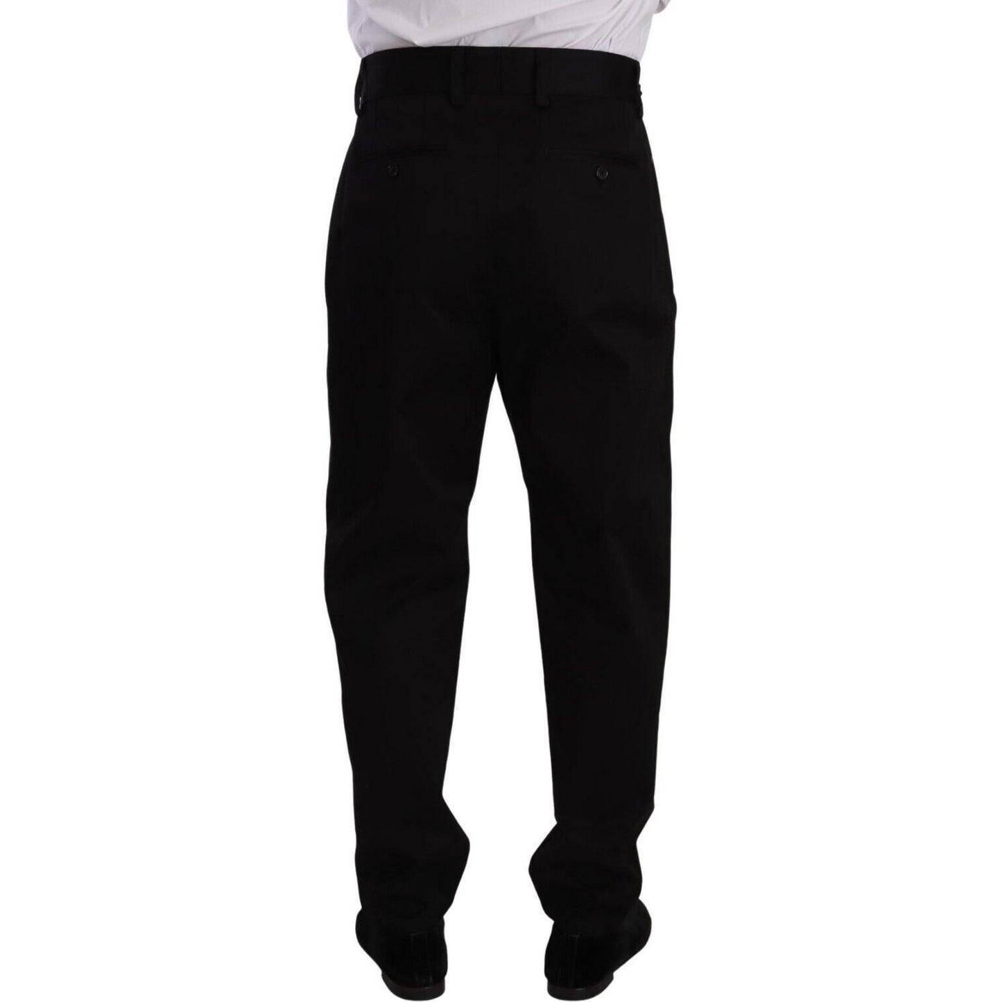 Dolce & Gabbana Black Cotton High Waist Men Trouser Dress Pants