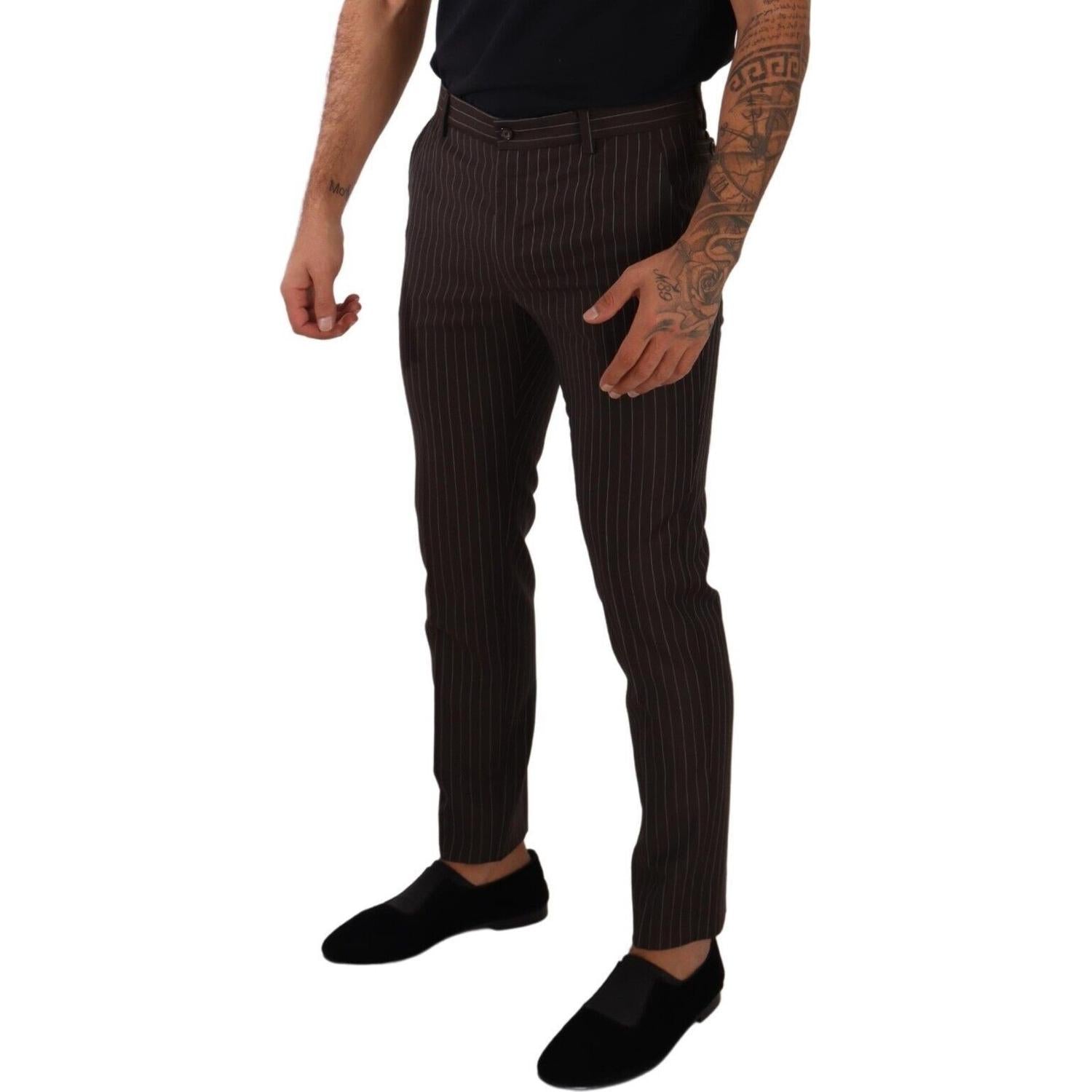 Dolce & Gabbana Brown Striped Wool Formal Trouser Dress Pants