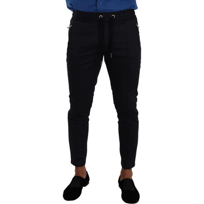 Dolce & Gabbana Blue Cotton Stretch Jogging Trouser Pants