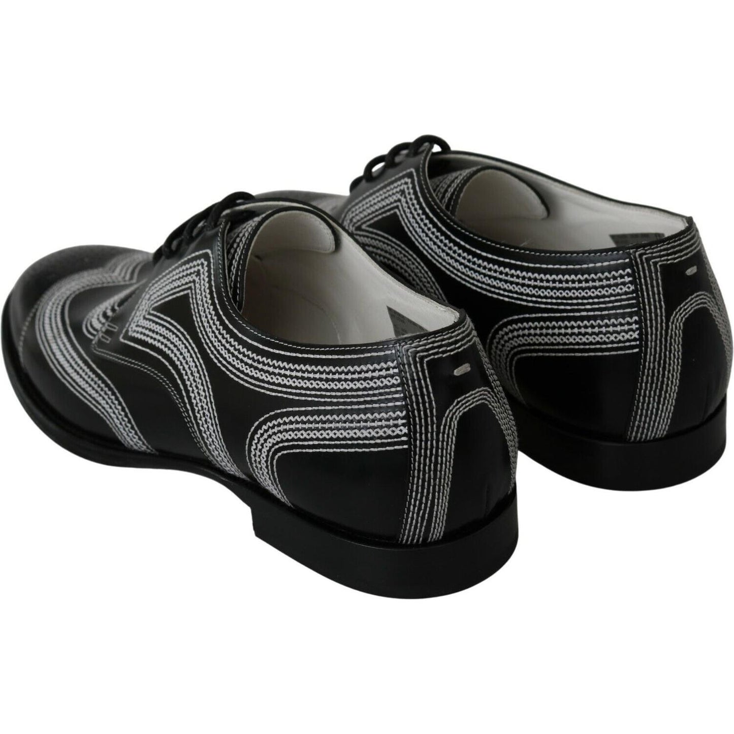 Dolce & Gabbana Black Leather Derby Formal White Lace Shoes