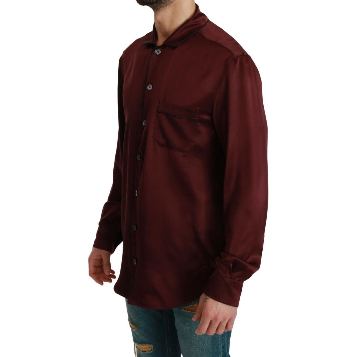 Dolce & Gabbana Bordeaux Silk Pajama Casual Shirt