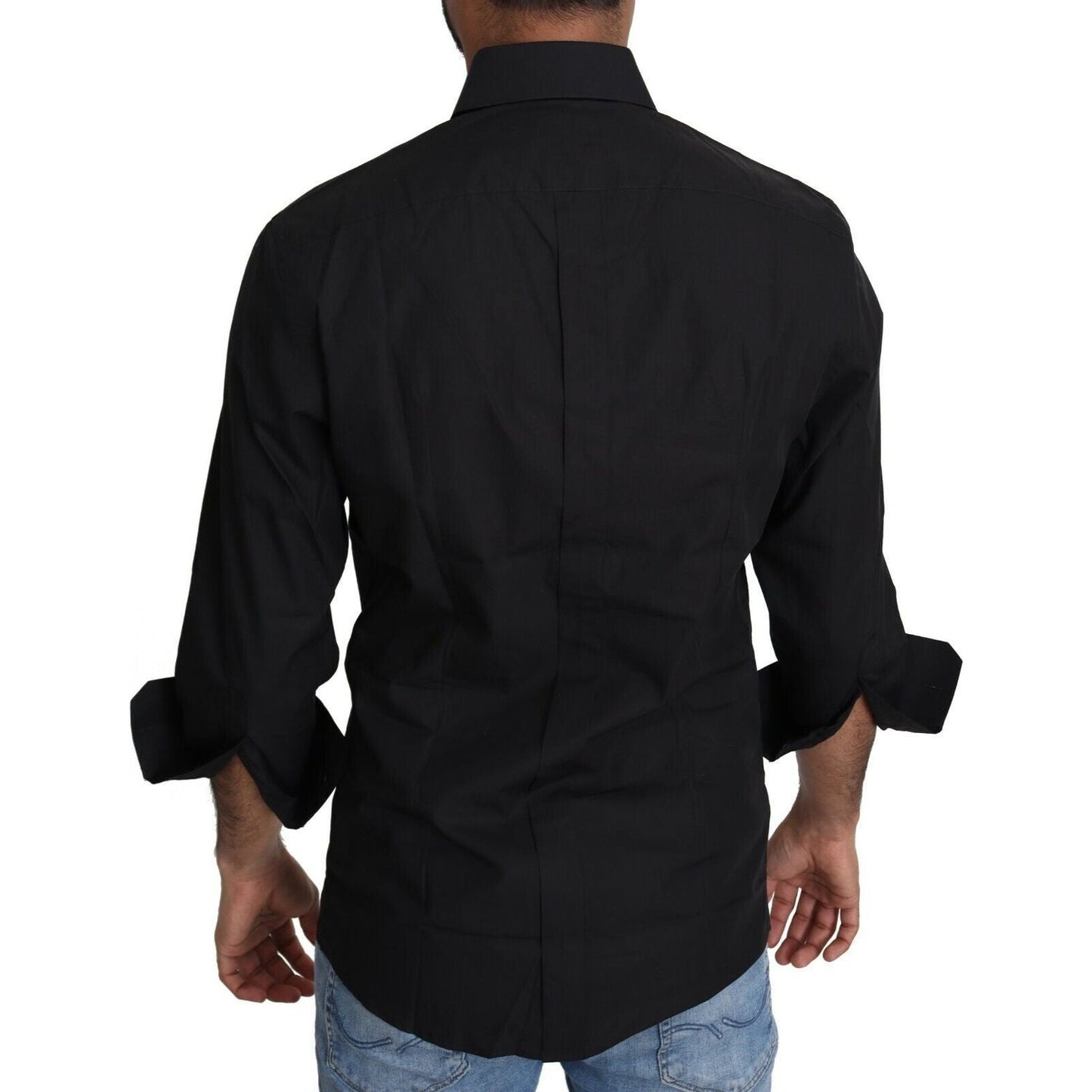 Dolce & Gabbana Black Cotton Formal Dress Men Top Shirt
