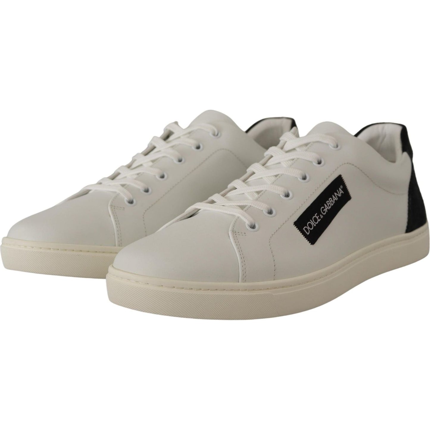 Dolce & Gabbana White Black Leather Low Shoes Sneakers