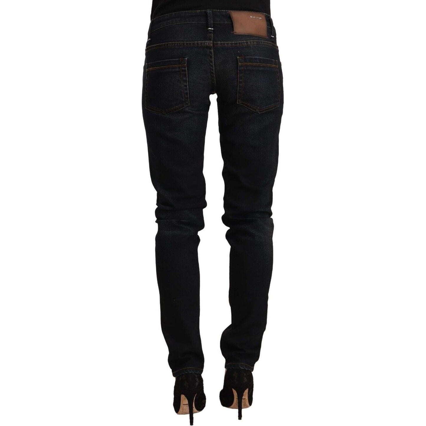 Acht Black Washed Cotton Low Waist Slim Fit Denim Jeans