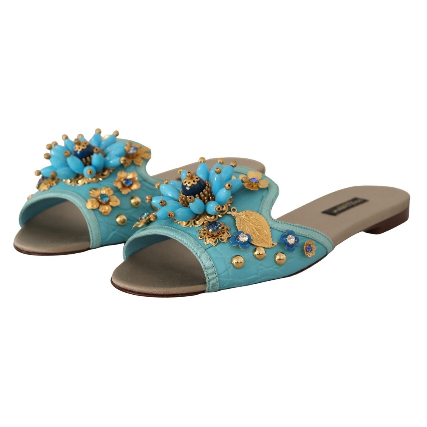 Dolce & Gabbana Blue Crystal Exotic Leather Blue Crystal Sandals