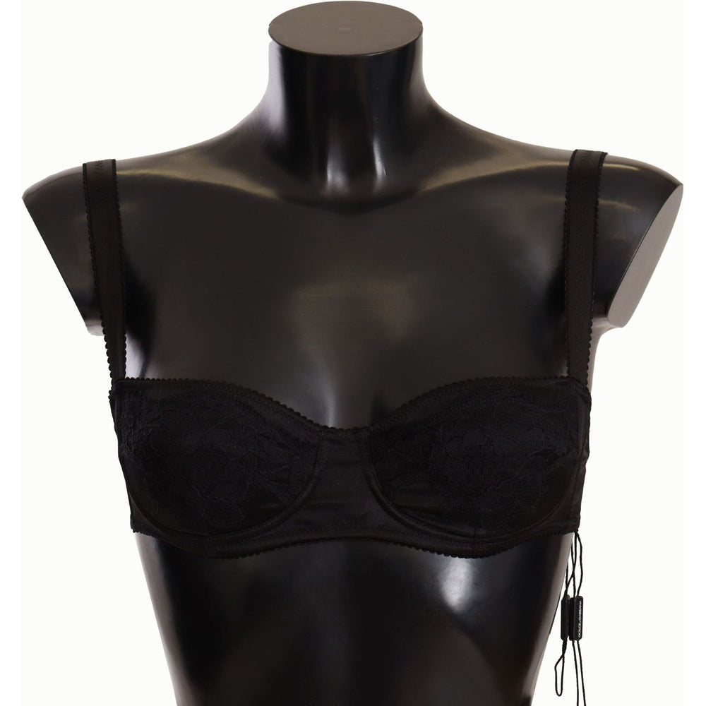 Dolce & Gabbana Black Polka Dot Satin Lace Balconette Bra