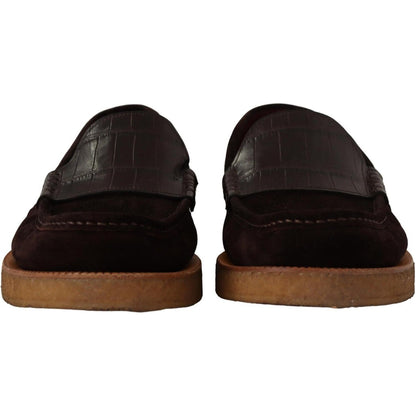 Dolce & Gabbana Brown Suede Leather Slip On Flats Moccasin Shoes