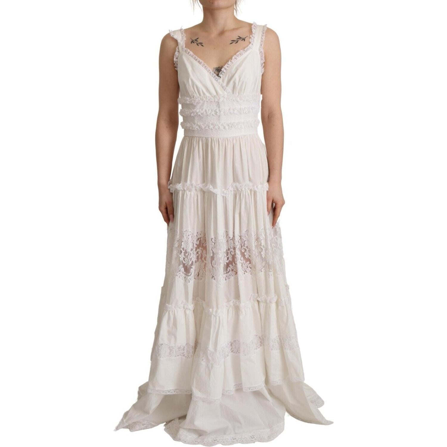Dolce & Gabbana White Cotton Tiered Long Maxi A-line Dress