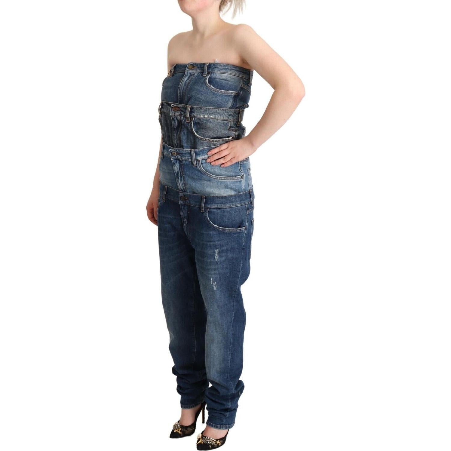 Dolce & Gabbana Dark Blue Cotton Strapless Denim Jumpsuit Dress