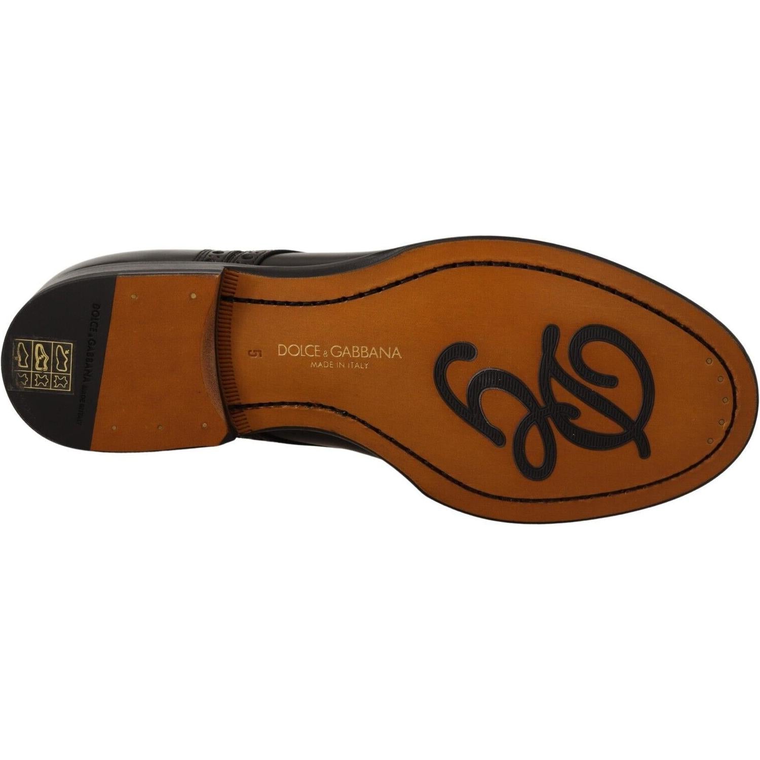 Dolce & Gabbana Black Leather Wingtip Mens Formal Derby Shoes