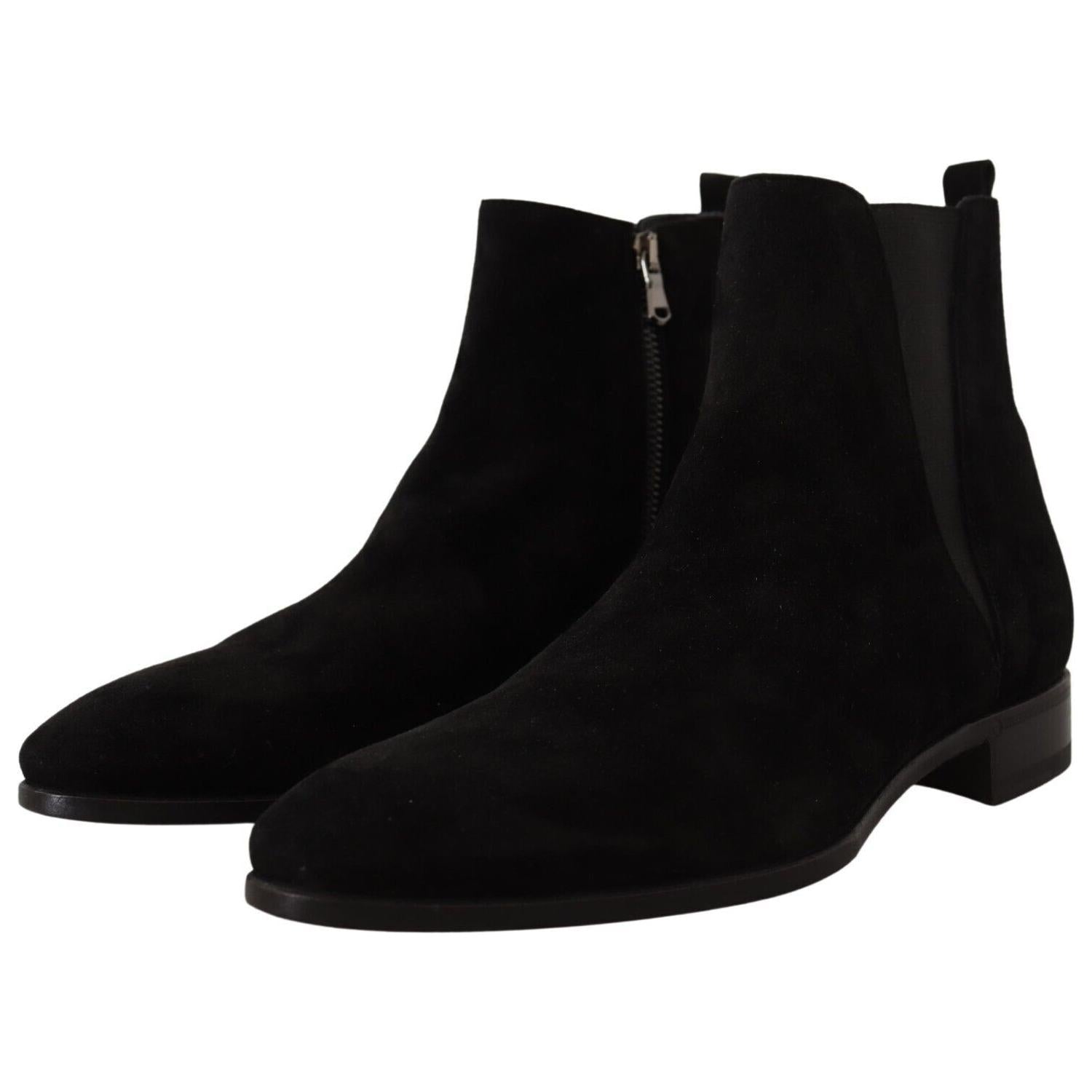Dolce & Gabbana Black Suede Leather Chelsea Mens Boots Shoes
