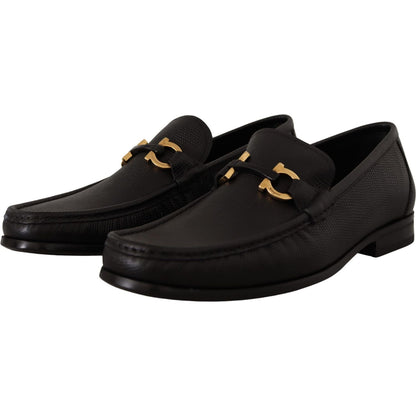 Salvatore Ferragamo Elegant Black Calf Leather Loafers Dress Shoes