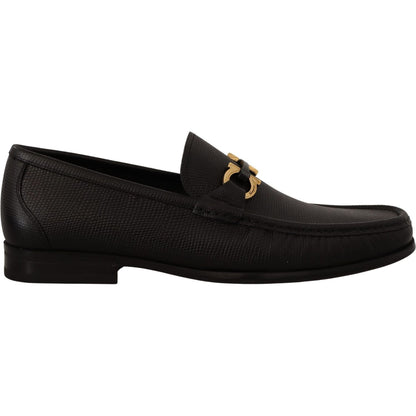 Salvatore Ferragamo Elegant Black Calf Leather Loafers Dress Shoes