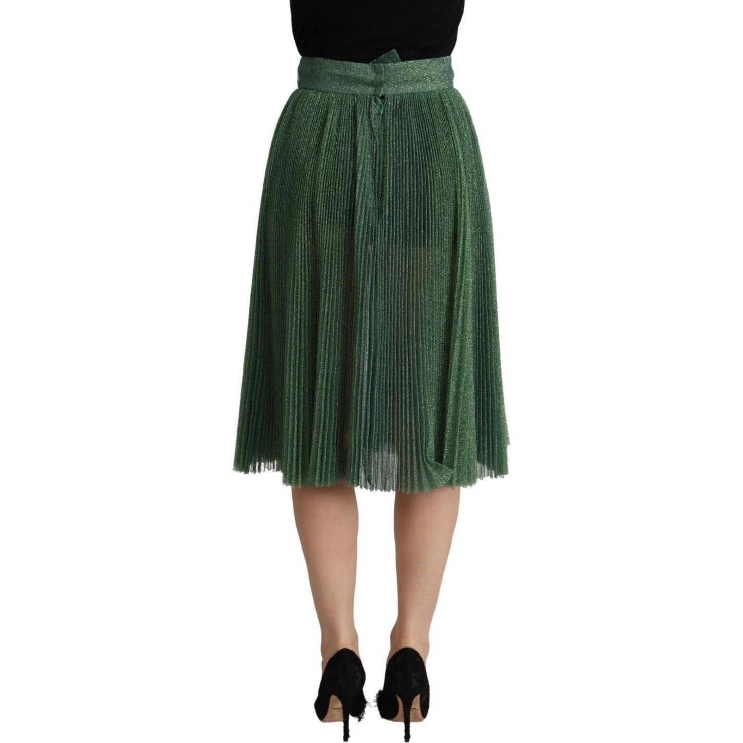 Dolce & Gabbana Metallic Green High Waist A-line Pleated Skirt