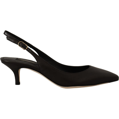 Dolce & Gabbana Black Leather Slingbacks Heels Pumps Shoes