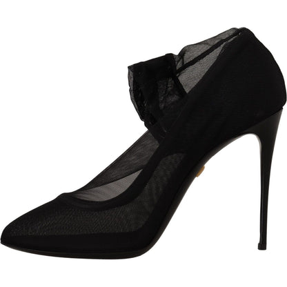 Dolce & Gabbana Black Tulle Stretch Boots Pumps Shoes