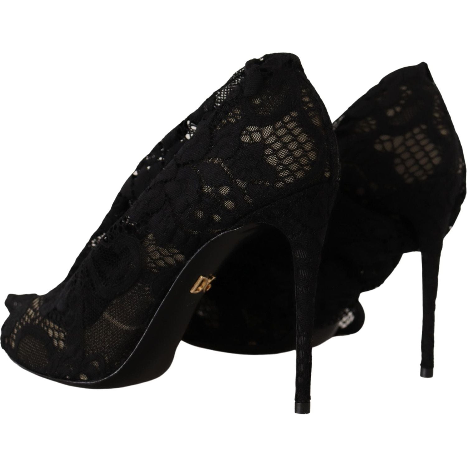 Dolce & Gabbana Black Stretch Socks Taormina Lace Boots Shoes