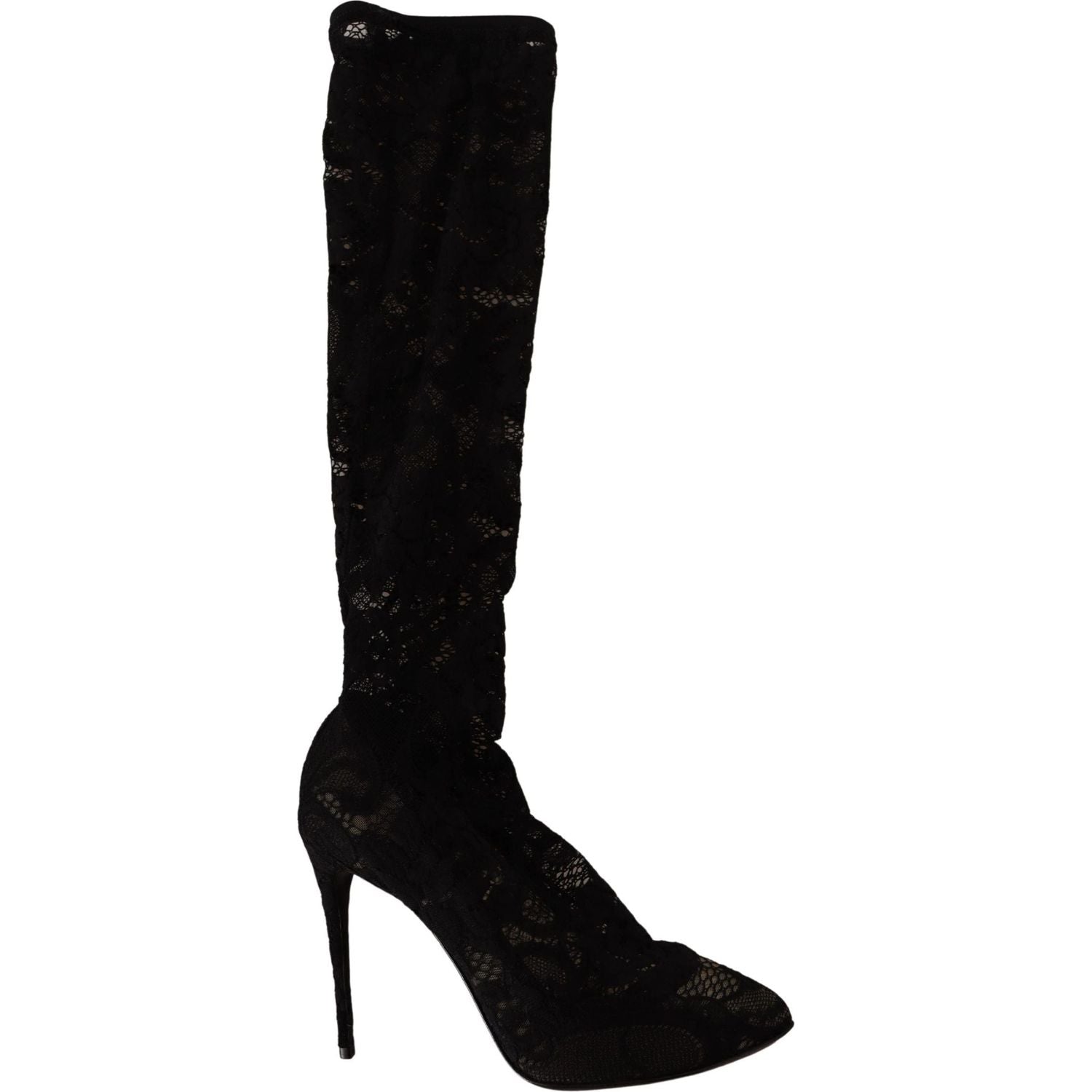 Dolce & Gabbana Black Stretch Socks Taormina Lace Boots Shoes
