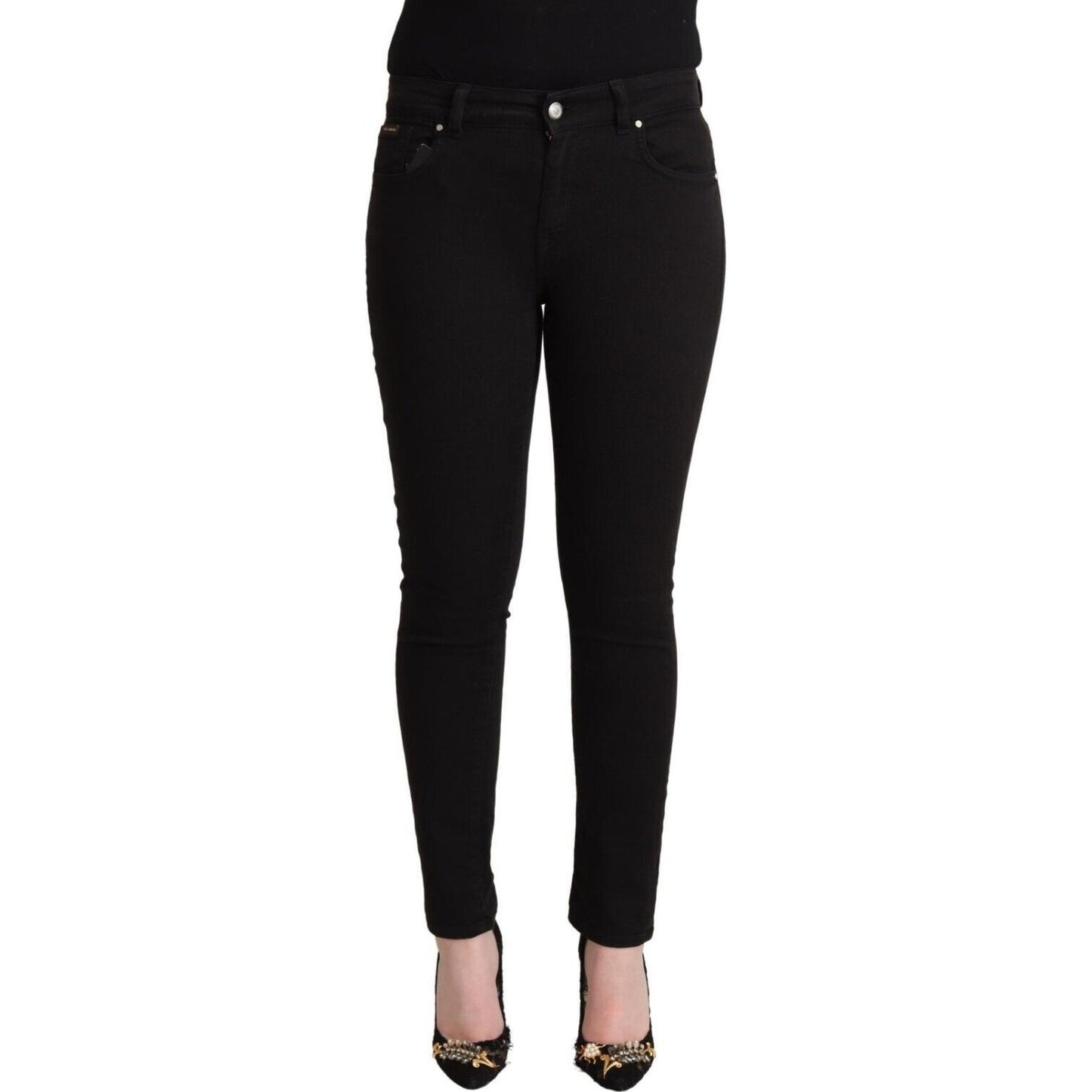 Dolce & Gabbana Black Cotton Mid Waist Denim Slim Fit Jeans