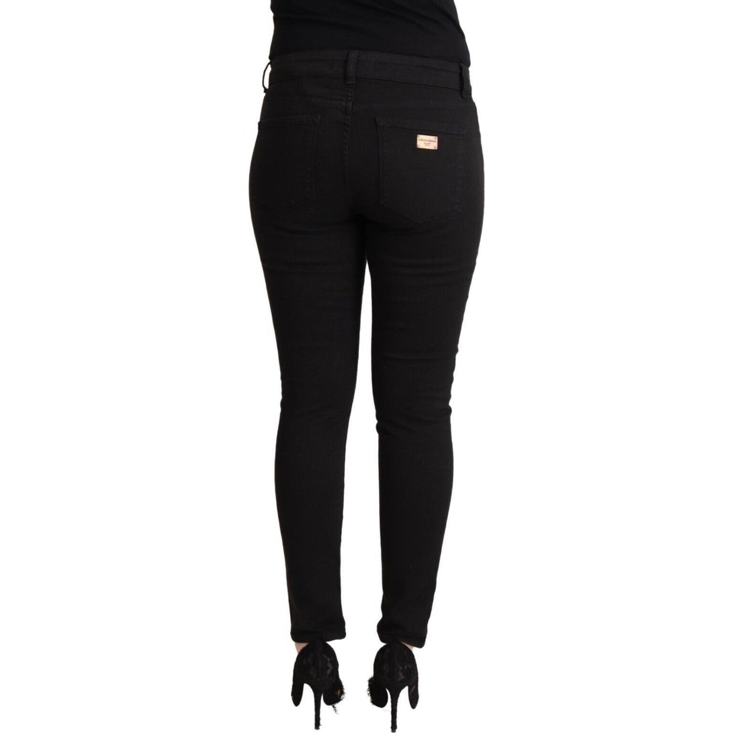Dolce & Gabbana Black Cotton Mid Waist Denim Slim Fit Jeans