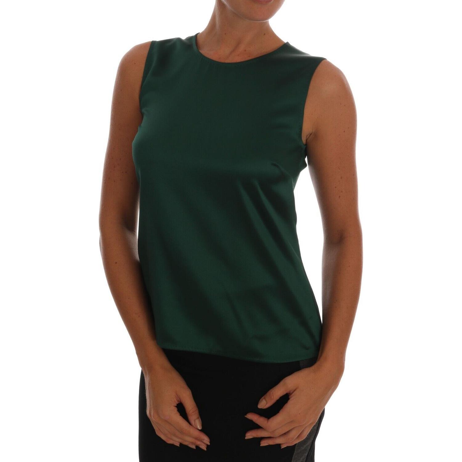 Dolce & Gabbana Dark Green Silk Sleeveless Round Neck Tank Top