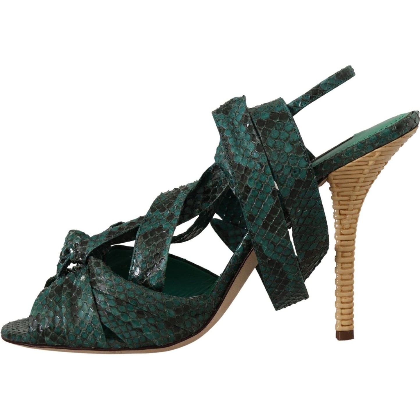 Dolce & Gabbana Green Python Strap Sandals Heels Shoes