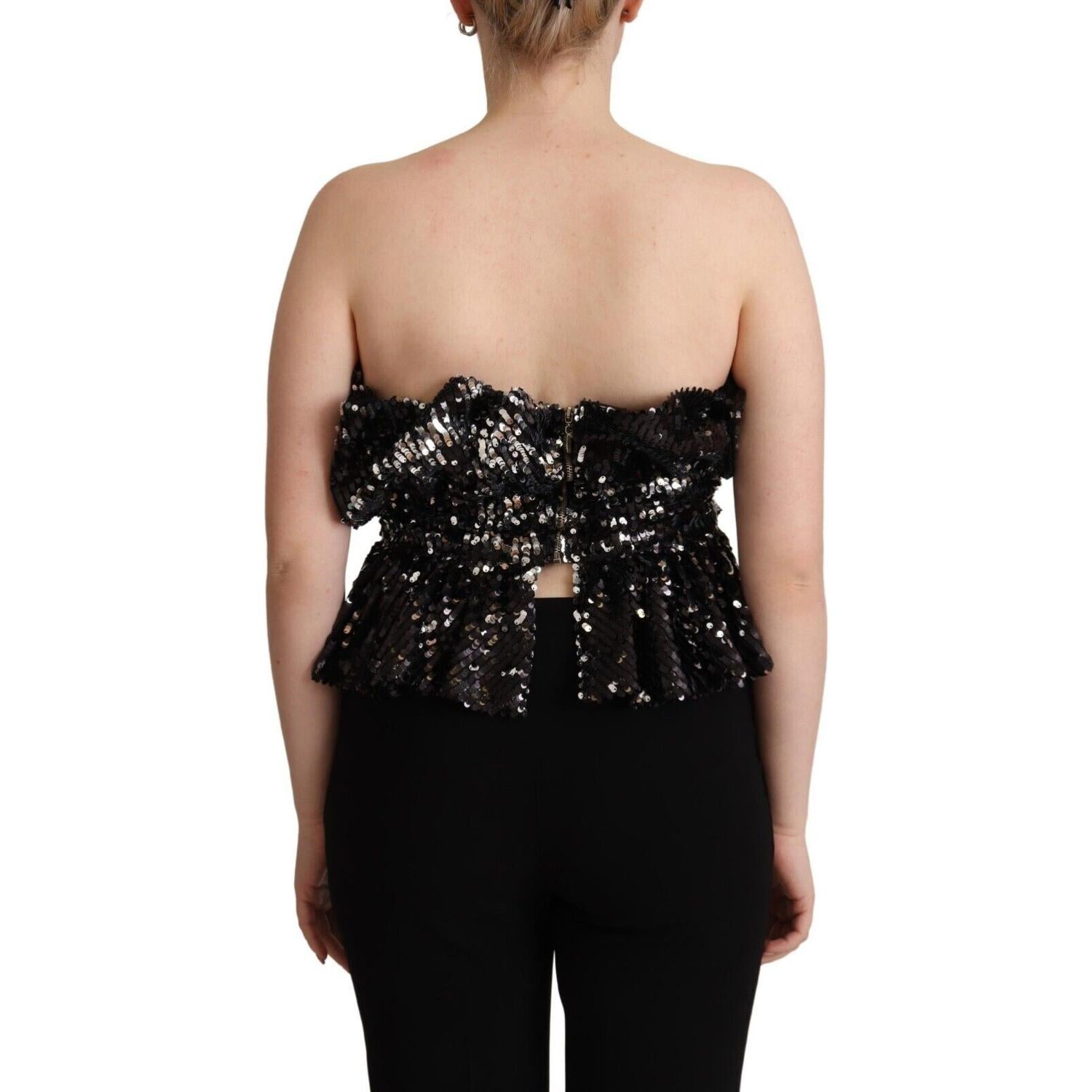 Aniye By Black Sequined Polyester Strapless Cocktail Blouse Top