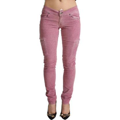 Acht Pink Cotton Low Waist Skinny Denim Cargo Jeans