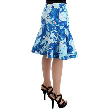 Koonhor Blue Peplum Fresco-Print Straight Pencil Skirt