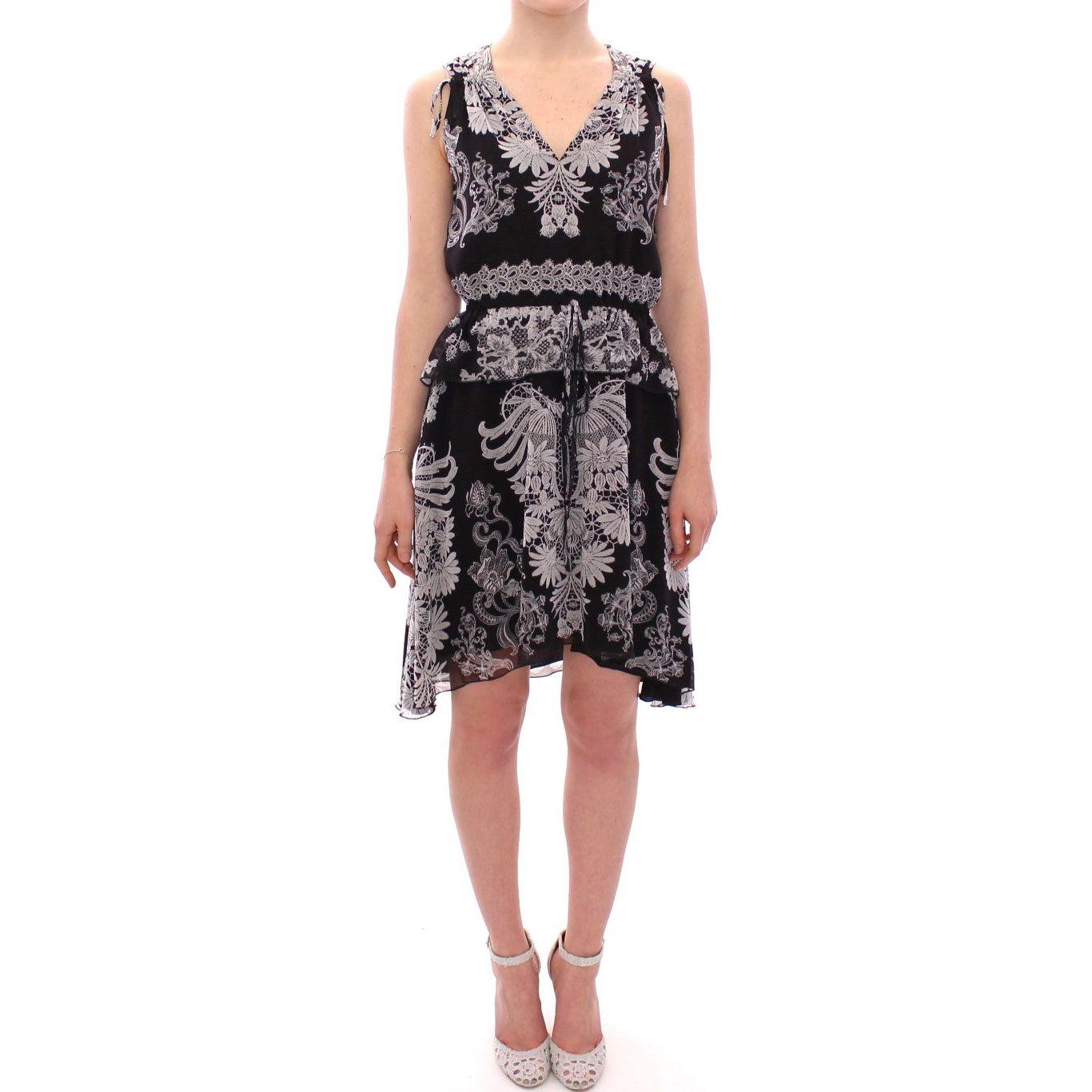 Sachin & Babi Black Silk Floral Pattern Shift Coctail Dress