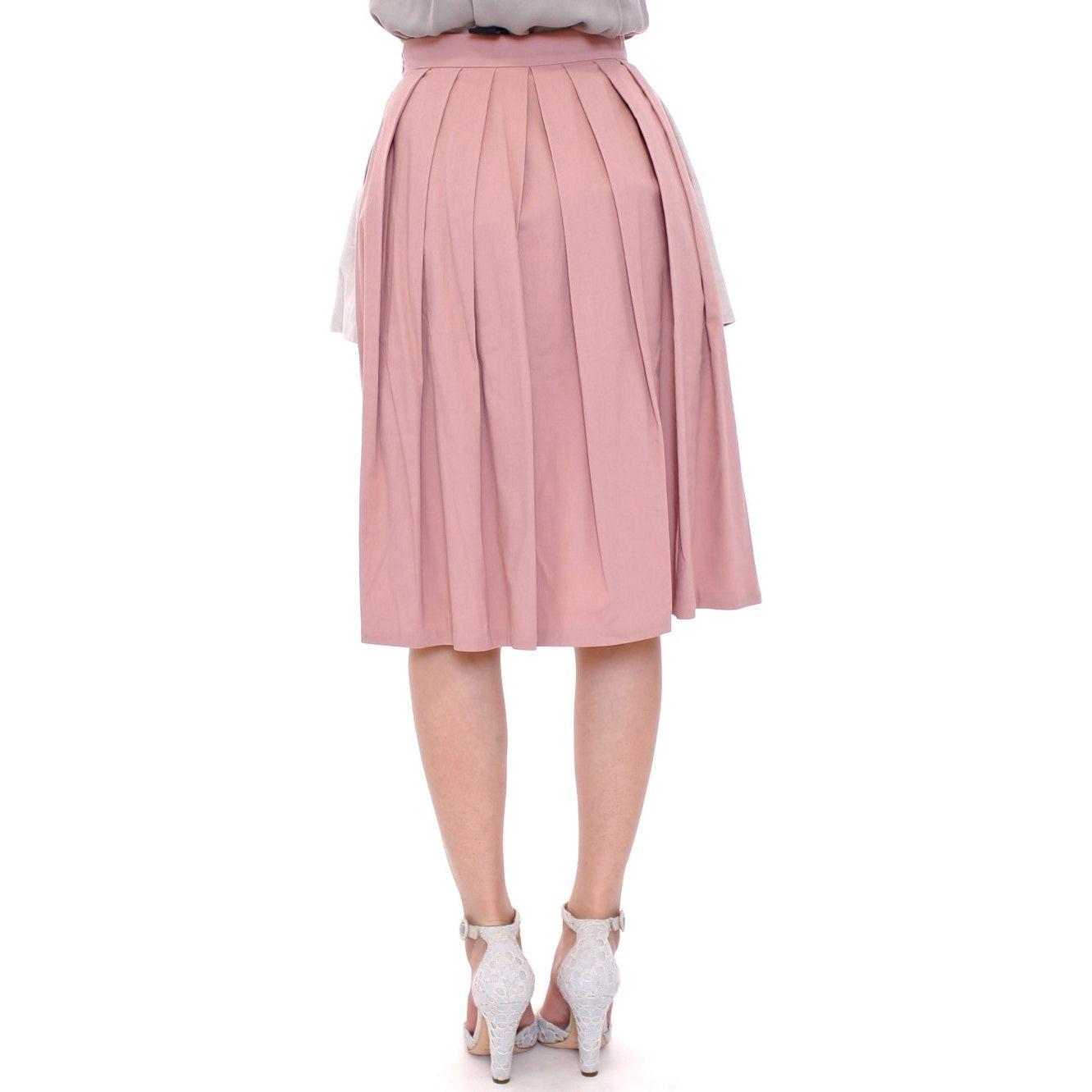 Comeforbreakfast Pink Gray Knee-Length Pleated Skirt