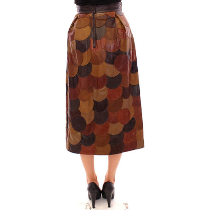 Dolce & Gabbana Brown Patchwork Leather Straight Skirt