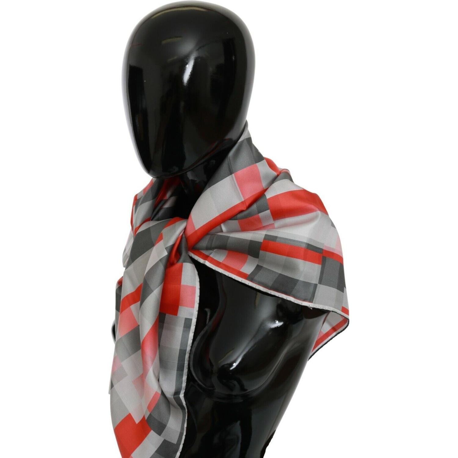Costume National Gray Red Silk Shawl Foulard Wrap  Scarf