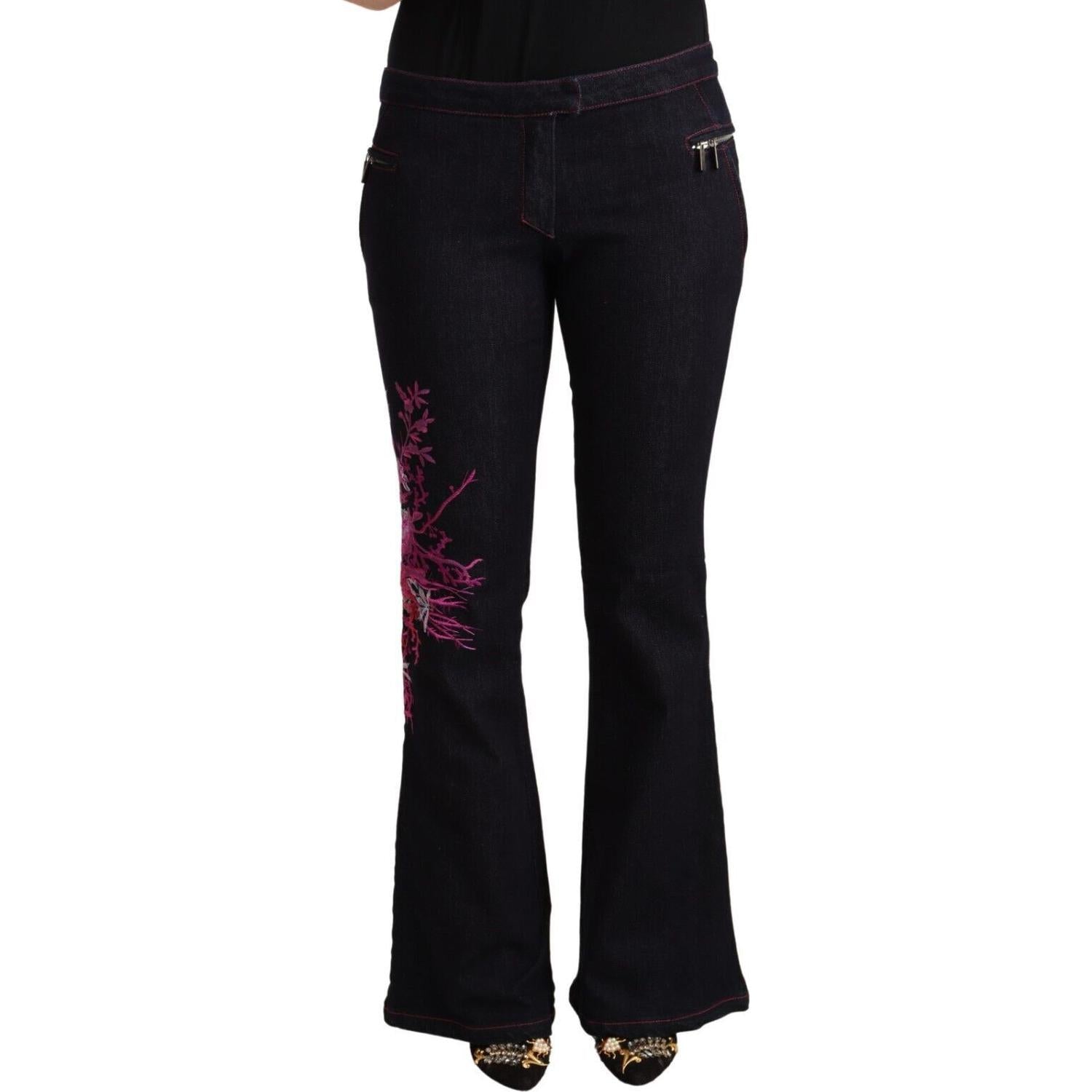 Exte Black Cotton Mid Waist Cotton Flared Jeans