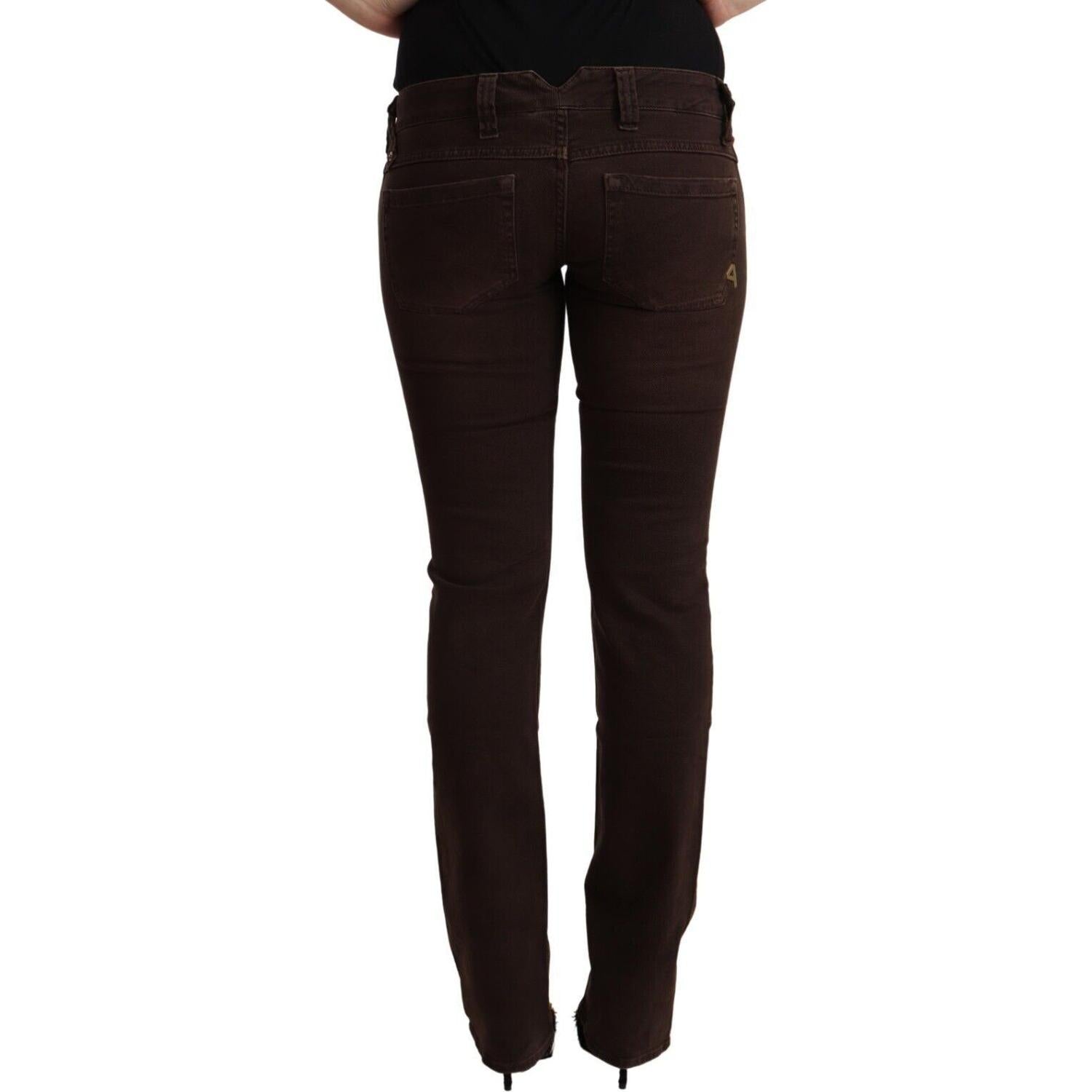 CYCLE Brown Cotton Stretch Low Waist Slim Fit Denim Jeans