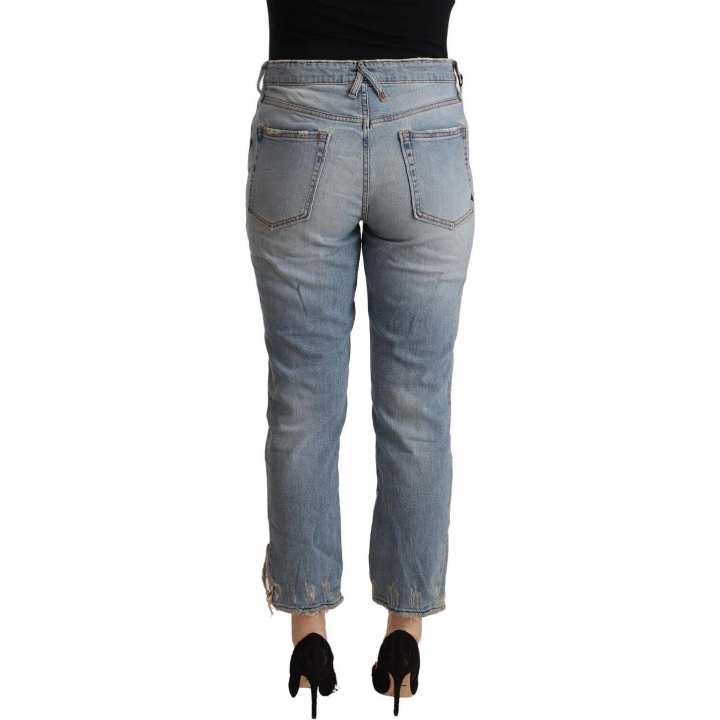 CYCLE Light Blue Distressed Mid Waist Cropped Denim Jeans